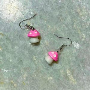 pink mushroom hook earrings pink fly amantia mushroom earrings